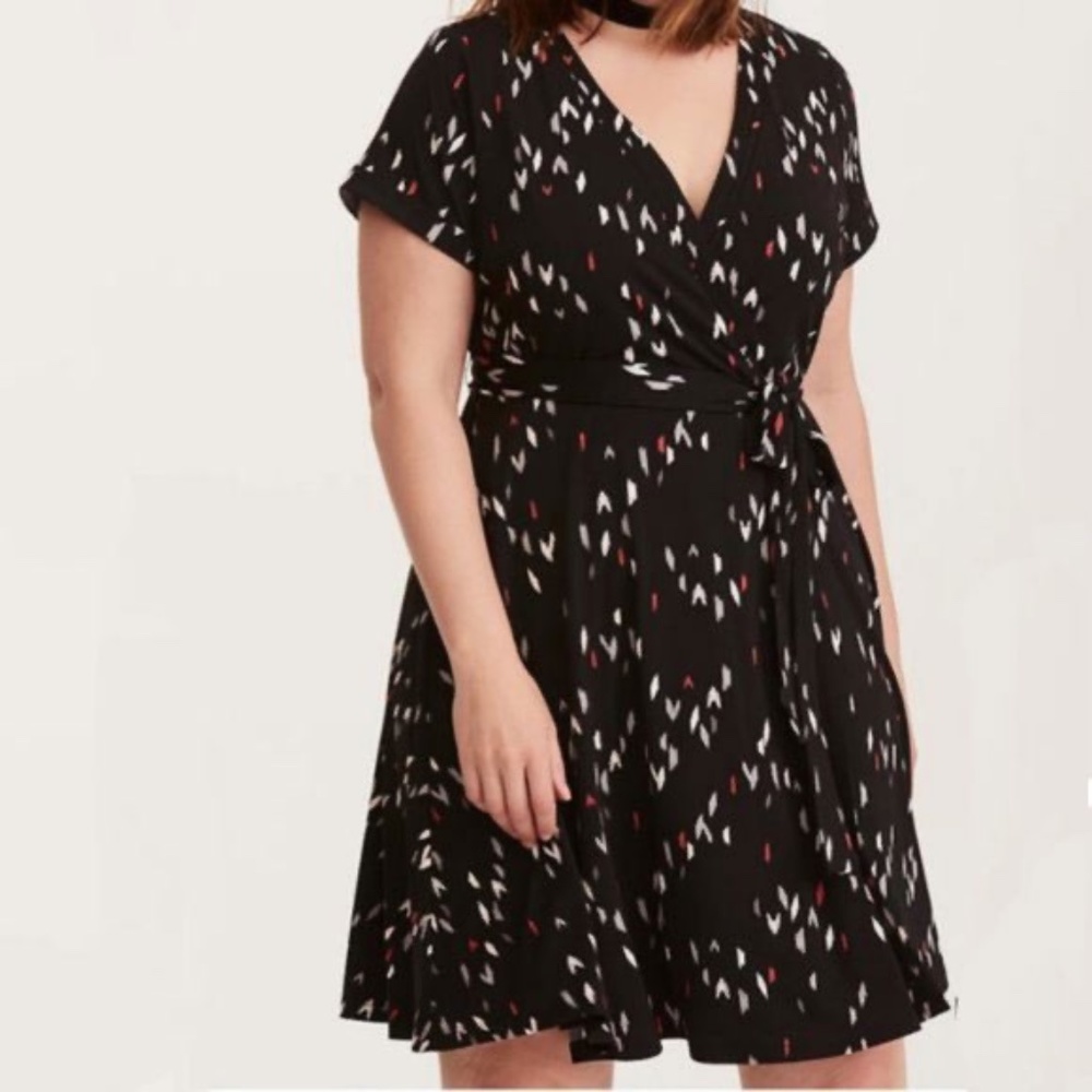 Torrid Black Patterned Faux-Wrap Dress